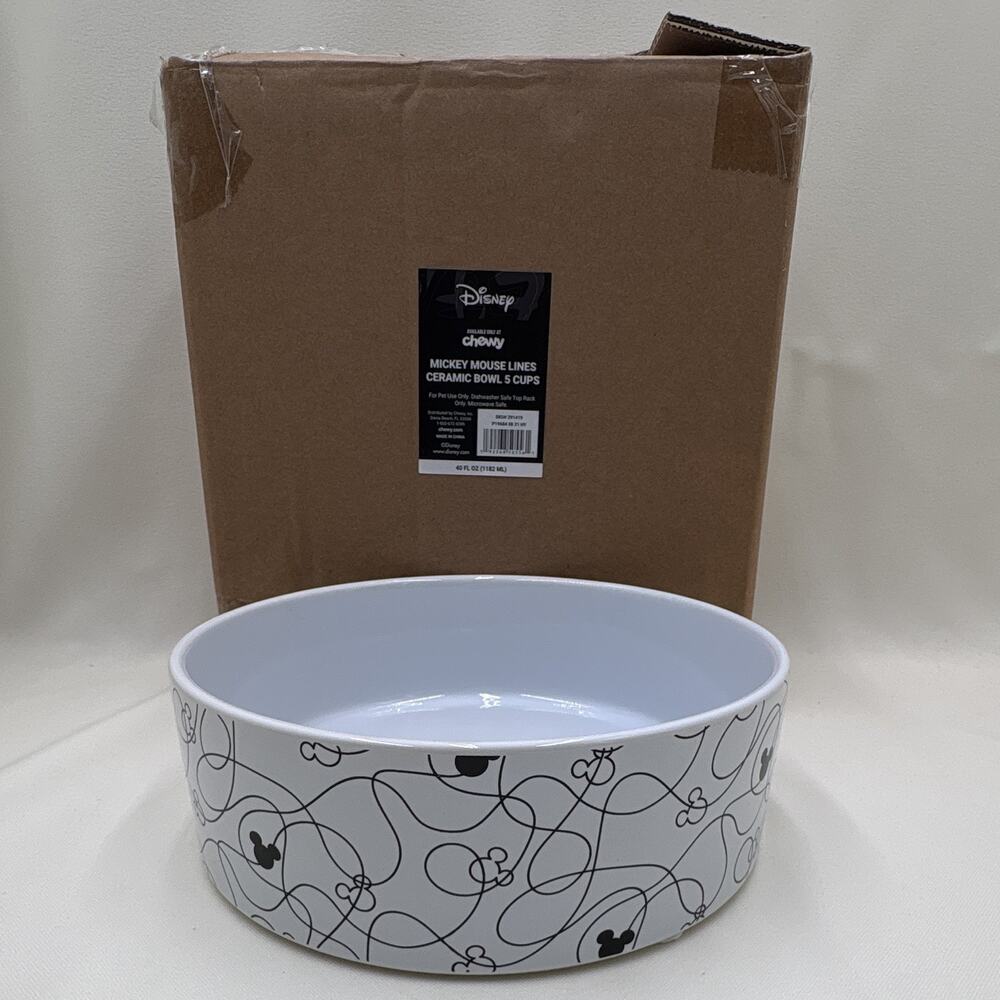 Disney Chewy Mickey Mouse White Black Dog Cat Pet Water Food Bowl - New Open Box